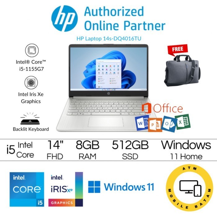 HP 14S DQ4016/28/29 Core I5 1155G7 8GB 512GB W11 OHS2021 - Putih