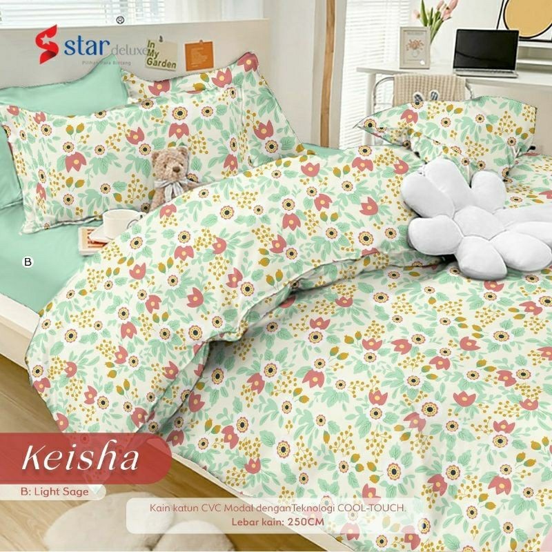 Sprei anti geser katun star motif KEISHA bunga merah