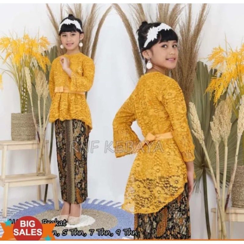 Setelan/Atasan/Rok Aurora Kids 2022 untuk 5 - 12 Tahun Kebaya Brokat Anak dan Rok Plisket Span Konda