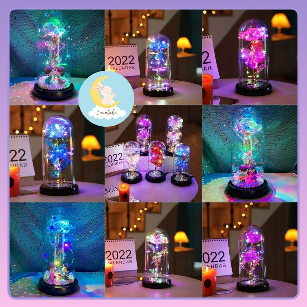 

Flower LED Lampu LED Bunga Mawar Dekorasi Beauty And The Beast Rose / Hampers Pajangan Kado Hiasan Ruangan Kamar Glass Dome glassdom/ Baru Mewah