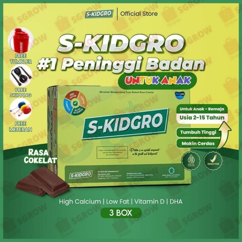 S-KIDGRO - Peninggi Badan Anak Anak Terbaik ( Paket Platinum 3 Box ) FREE SKIPPING + METERAN + TUMBLER MDR11