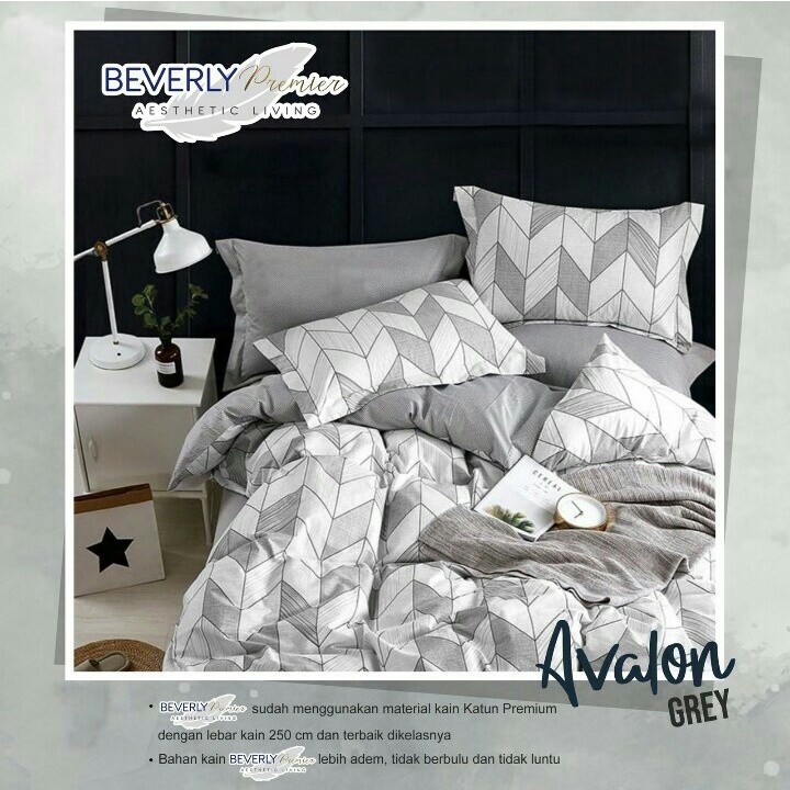 sprei set katun beverly motif avalon grey
