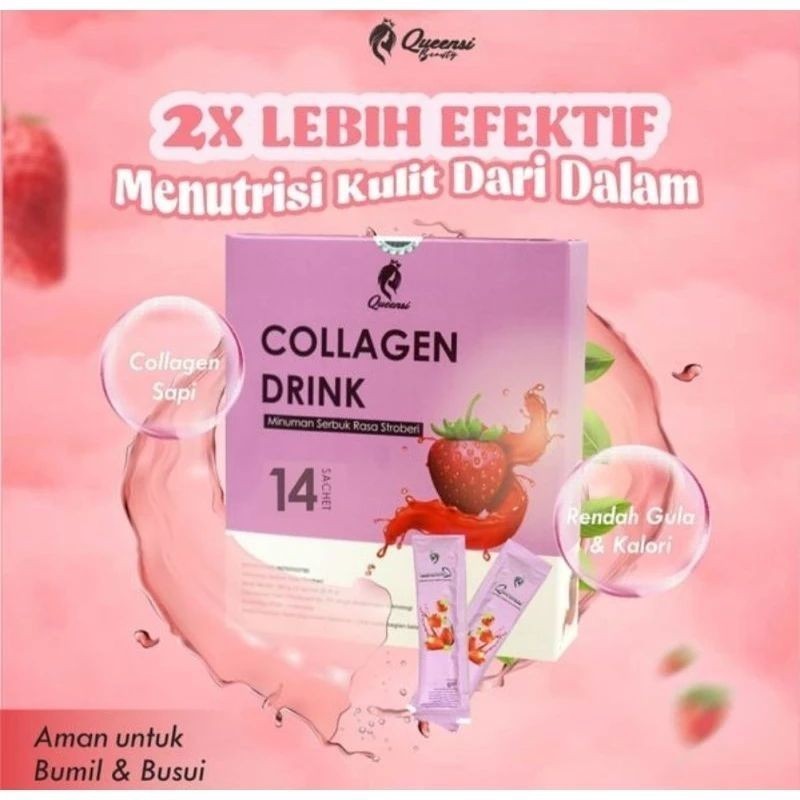 Queensi minuman kolagen Strawberry  | Minuman Kolagen Pencerah Badan | minuman collagen
