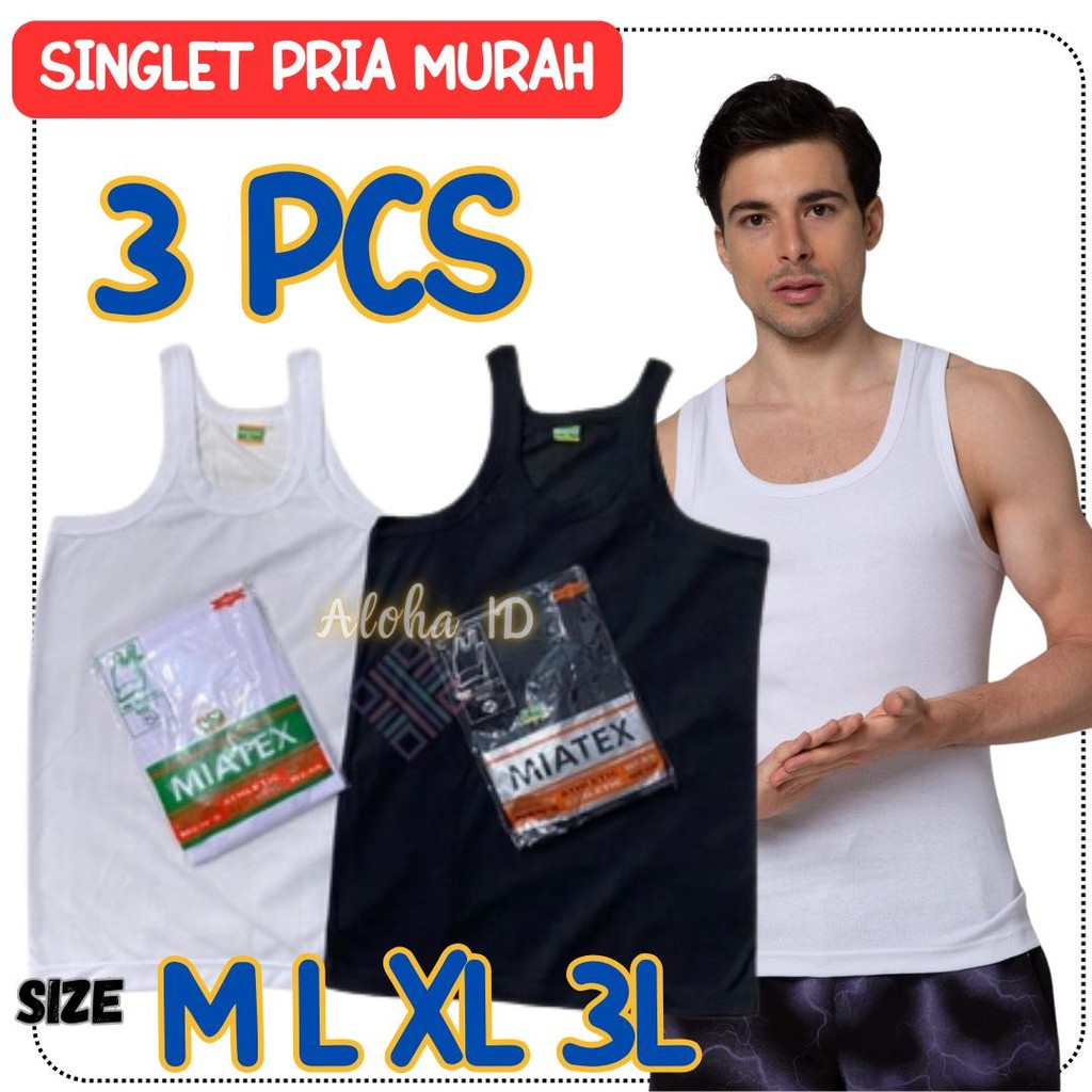 COD PAKET ISI 3 PCS SINGLET KAOS DALAM PRIA WARNA HITAM PUTIH MILATEX GROSIR