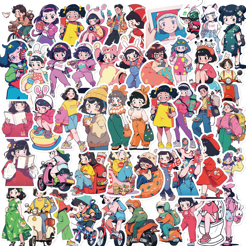

50PCS Cute Daily Life Girl Stickers Cartoon DIY Skateboard Phone Computer Case Laptop Waterproof Graffiti Sticker Decals Toy