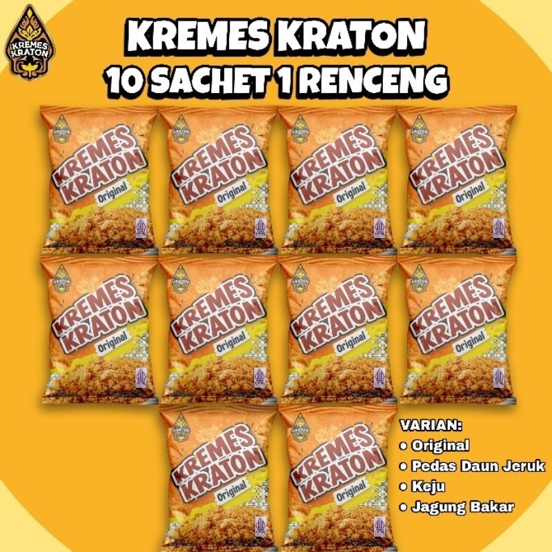 

Kremes Kraton Sachet - 10 Saset x 20g (1 Renceng) Original, Pedas Daun Jeruk, Keju, Jagung Bakar