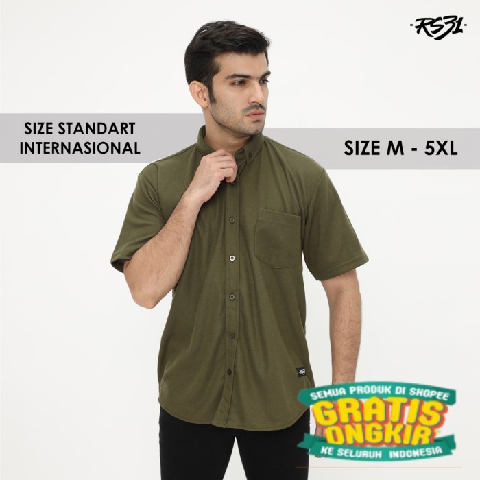 TK / RS31 Baju Kemeja Michigan Shirt Army Basic Cowok Jumbo - Kemeja Polo Pria Dailywear Lengan Pend