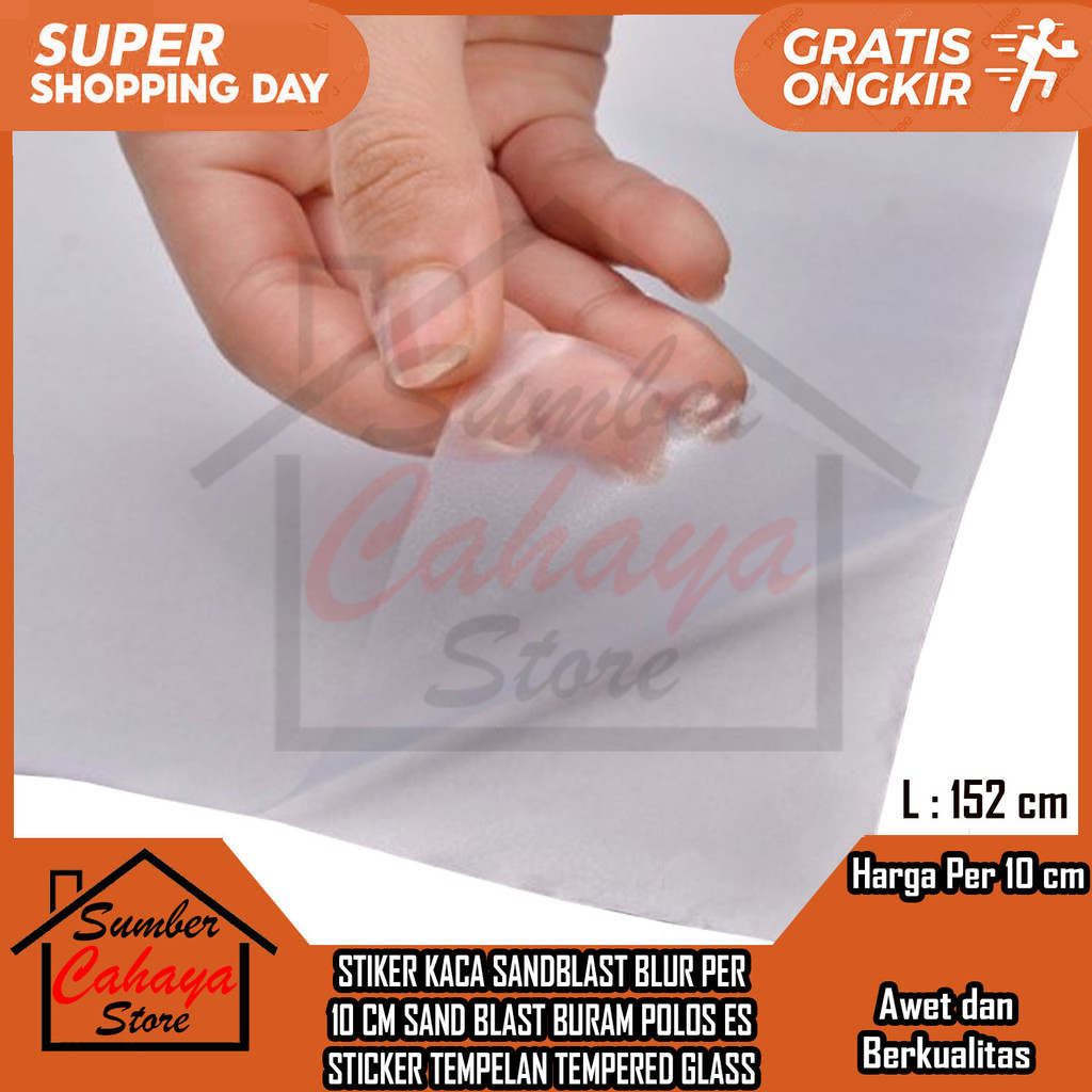 Stiker Kaca Sandblast Blur Lebar 152cm Per 10 Cm Sand Blast Buram Polos Es Sticker Tempelan Tempered