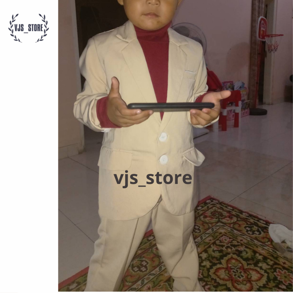 CF56GH VJS STORE - Setelan Jas Anak Laki-Laki List Putih ( jas + celana )