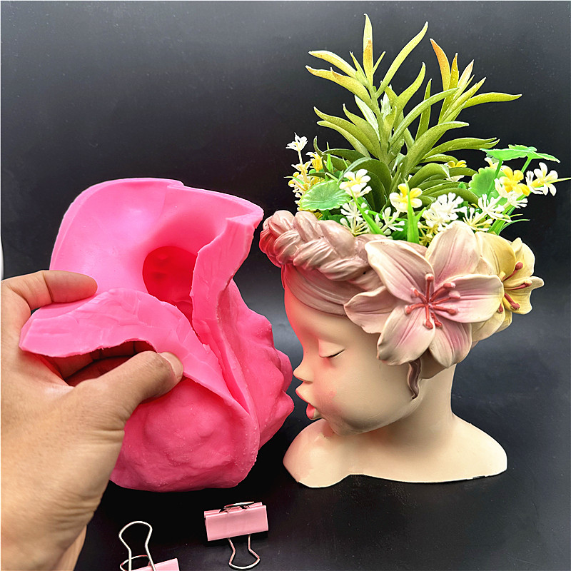 

Half body girl flower pot silicone mold DIY flipping resin gypsum concrete crystal drip glue mold making handicraft ornaments