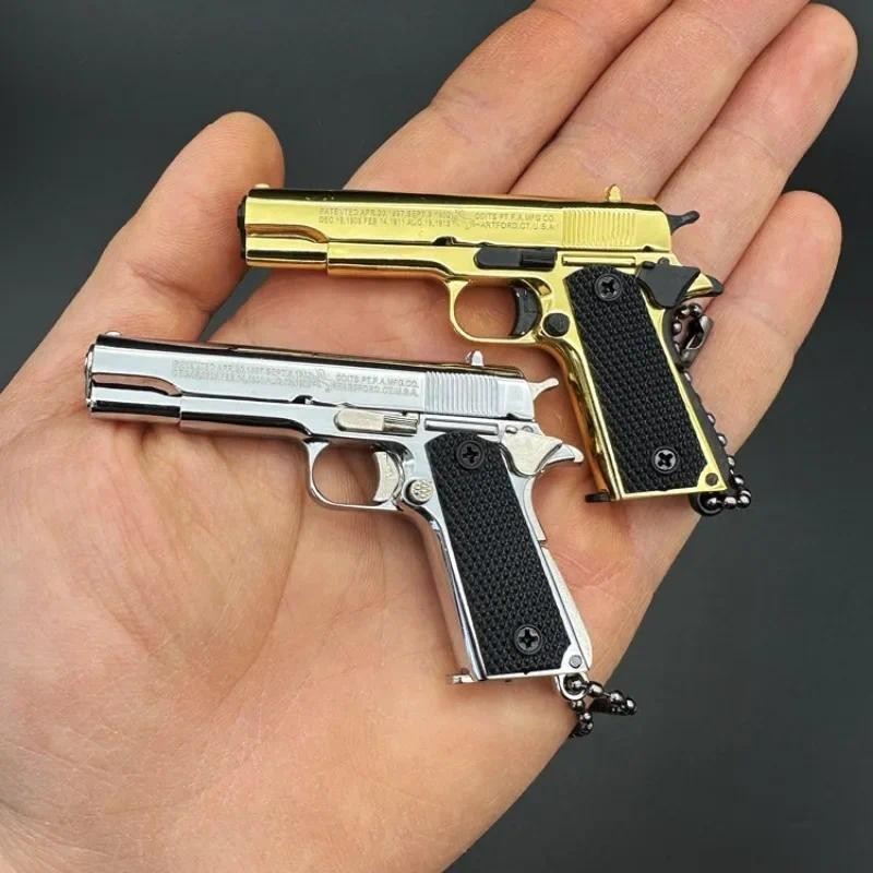 1:3 Metal Gold M1911 Colt Toy Gun Model FakeGun Mini Alloy Keychain Look Real Collection Pubg Prop B