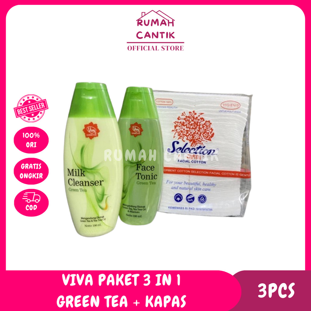 [3in1] Paket Hemat Viva Milk Cleanser 100 ml + Face Tonic 100 ml + Kapas Selection 35 gr Pembersih W