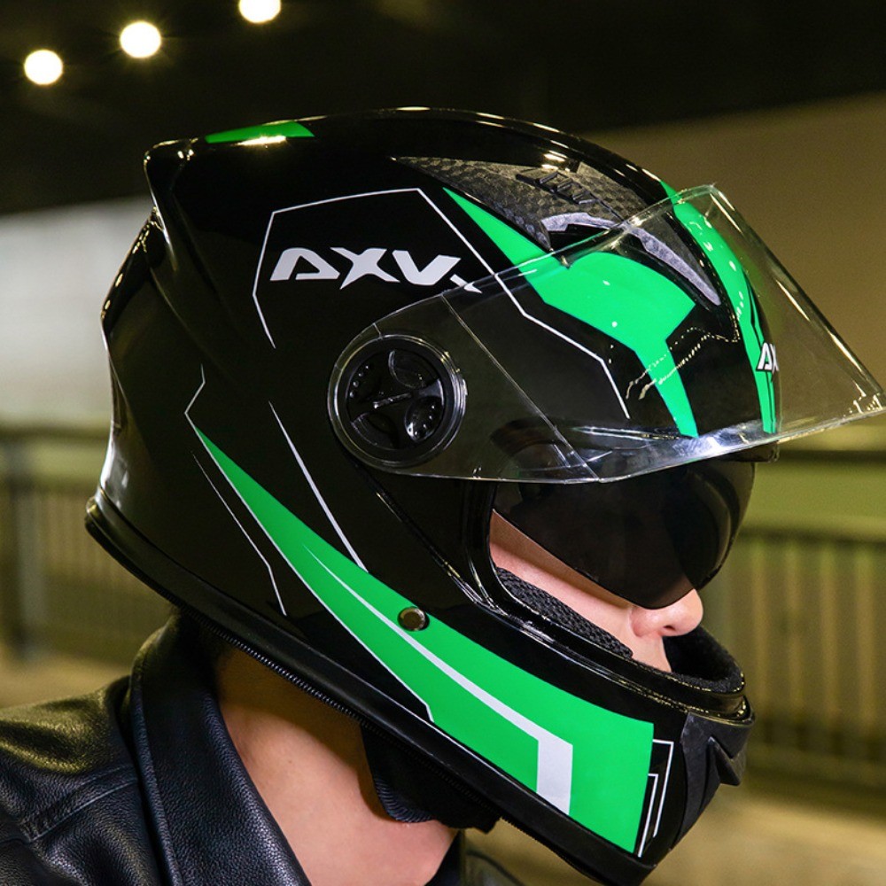 Universal Moto Helmet AXK Full Face Helmet Double-layer Mirror Anti Glare Insulation 54-61cm Motorcy