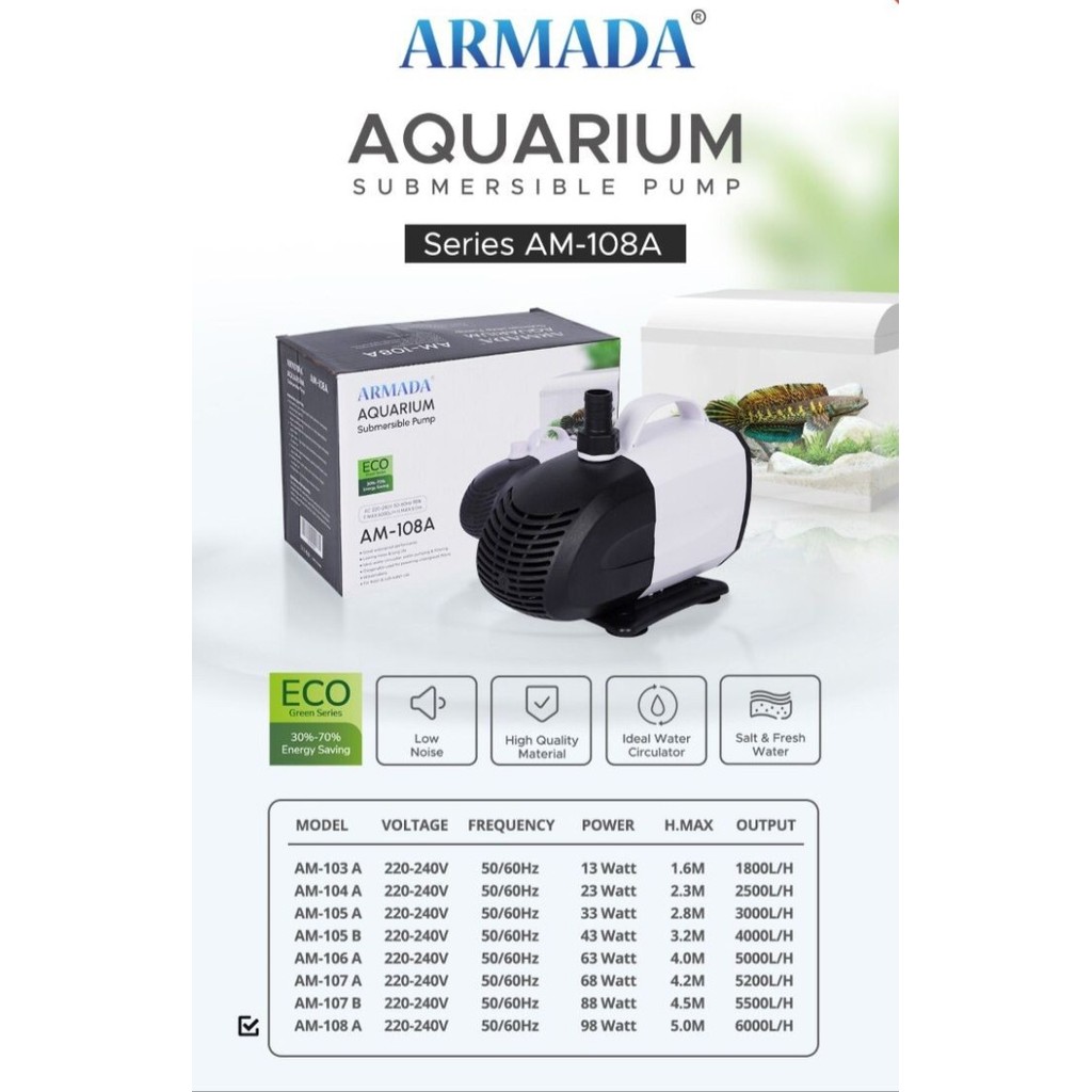 POMPA AQUARIUM CELUP WATER PUMP ARMADA AM 107 B AM-107B KOLAM IKAN KOI ARMADA