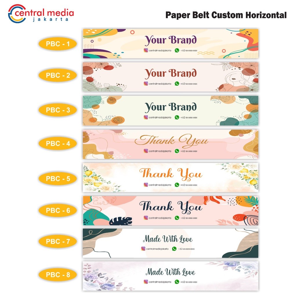 

JDM Project - Paper Belt Custom 30x5 cm isi 50 Pcs Packaging Sleeve Label Toples Box Kue Kemasan Produk Label Hijab