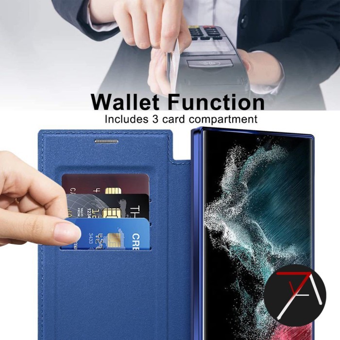 Samsung S21 Ultra Plus Flip Magsafe Case Leather Wallet Dompet Kulit - Biru, S21 Plus
