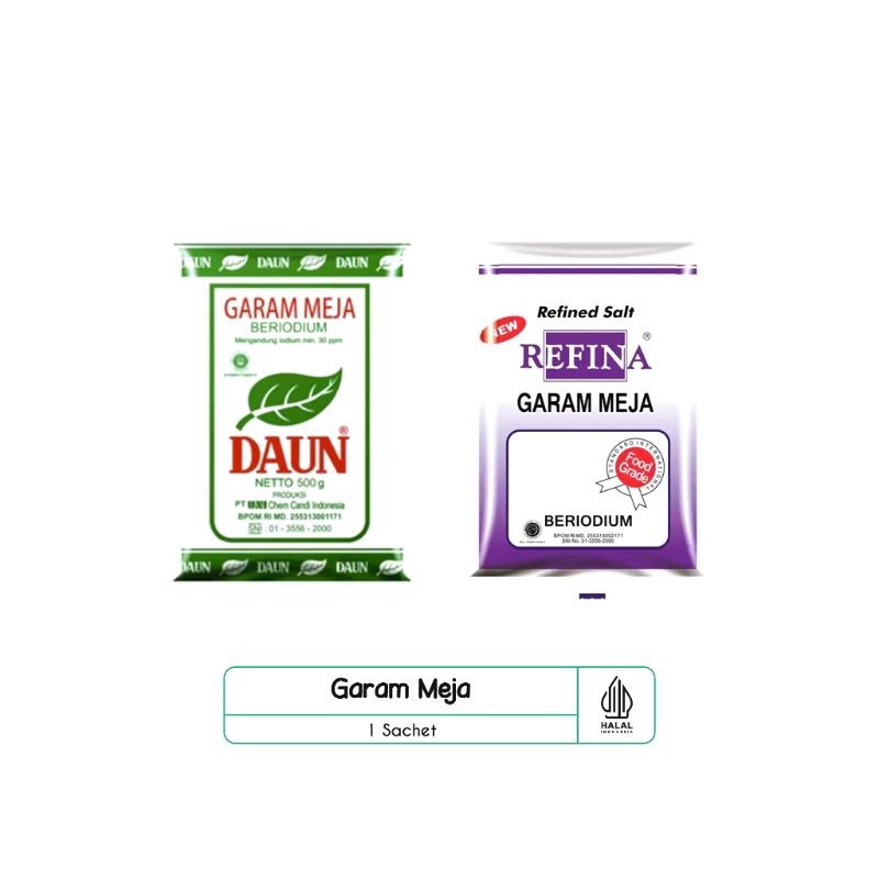 

garam meja 250gr garam halus | REFINA 250gr | DAUN 250gr | ROSINA 250 gr |