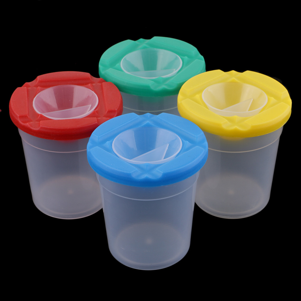 

Art Supply 4 Piece Children No Spill Paint Cups with Colored Lids for Kids Painting Drawing Tools