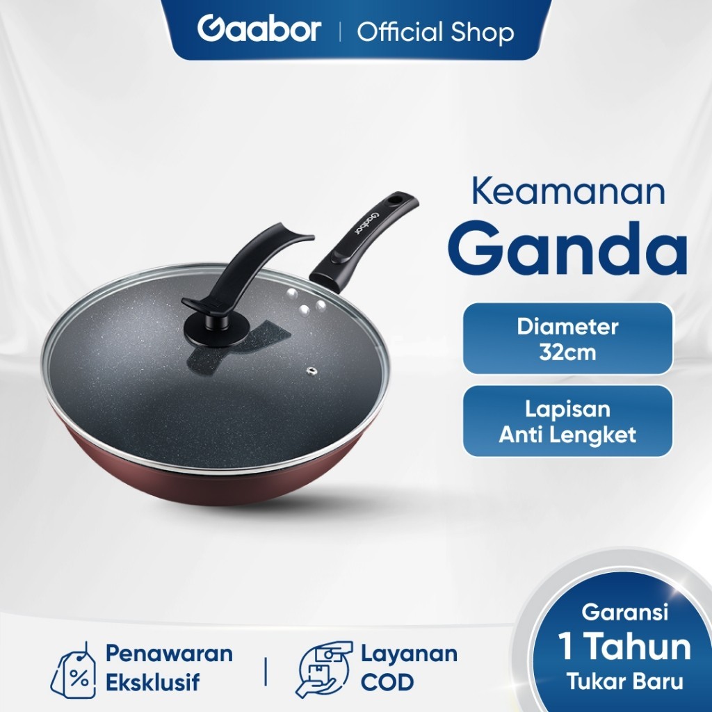 Gaabor Teflon Non-Stick Wokpan Anti Lengket Wajan Penggorengan 32 cm  /GW-A32A