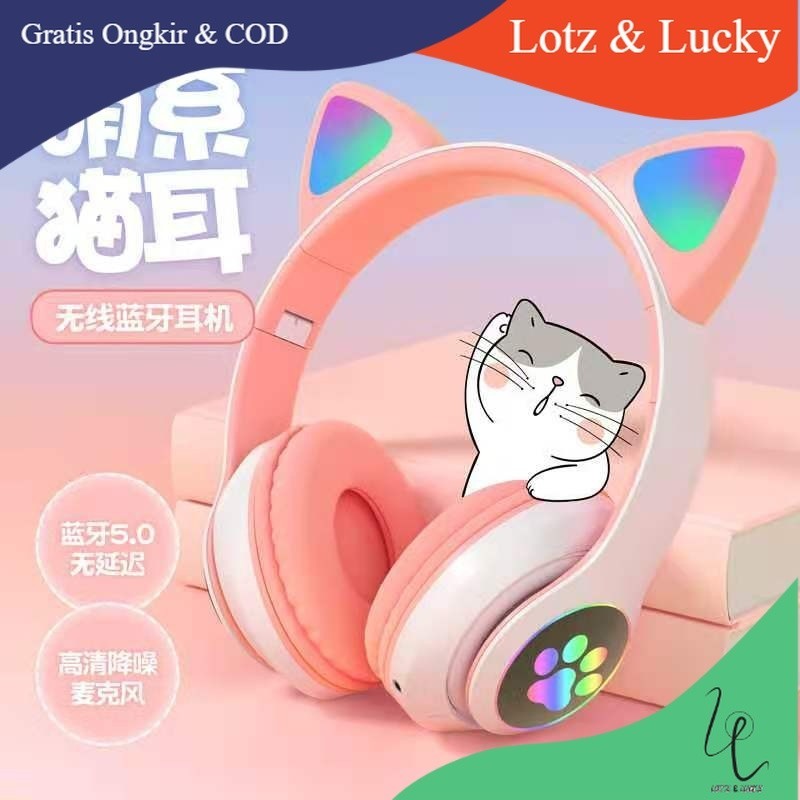 HEADPHONE CAT EAR BLUETOOTH WIRELESS STN 028 / HEADPHONE BLUETOOTH / HEADPHONE KUCING LED GAMING