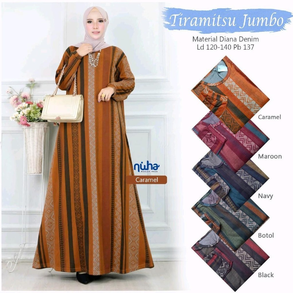 TIRAMITSU GAMIS DIANA DENIM JUMBO LD120-140 MOTIF GARIS POLA TEBAL ADEM NYAMAN