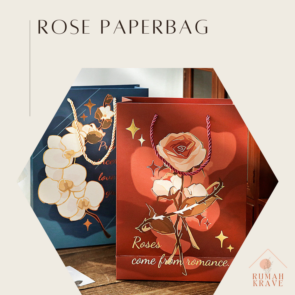 

RUMAH KRAVE - Rose Paperbag 30cm Tas Kandong Goodie Bag Kado Hadiah