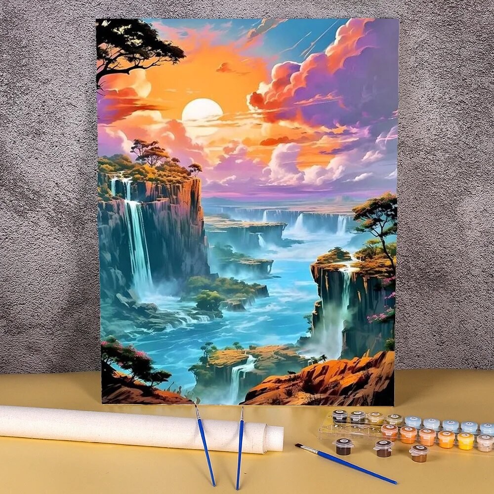 

Waterfall Scenery Mountain Picture Diy Painting By Numbers Coloring By Numbers Acrylic Canvas Painting Handpainted Drawing Art