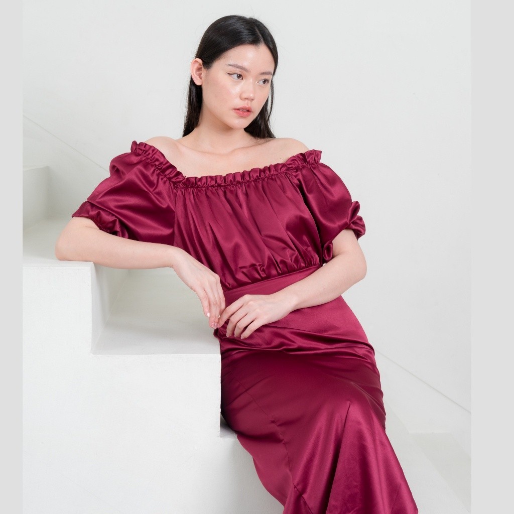 Long Dress Natal Korean Style Dress Satin Liona Long Sateen Dress Gaun Gereja DRS B008 By Pusat Gros