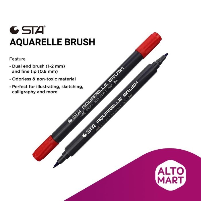 

PROMO!! -STA Aquarelle Water Color Dual Tip Brush Pen - 12 Colors