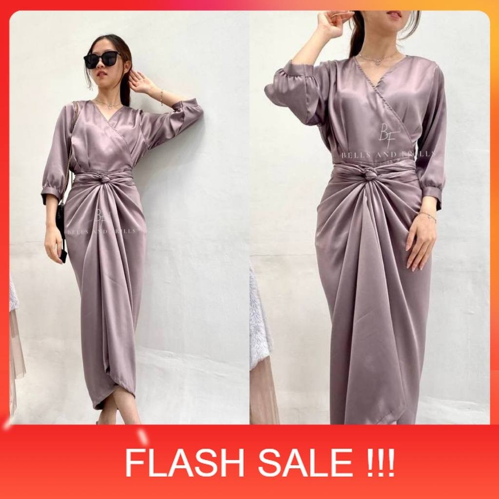 PROMO NAURA One Set Rok Lilit Satin + Kimono Blouse / Set Satin Wrap Skirt Kondangan / Oneset Satin 