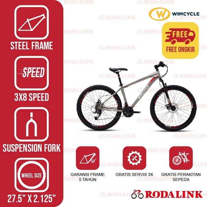 HOT PROMO Wimcycle Sepeda Gunung MTB Falcon 27.5" - Abu-abu