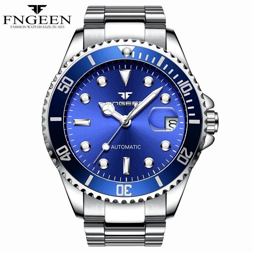 Jam Tangan Pria 2023 Luxury Brand Men Watch Steel Tourbillon Skeleton Mechanical Watches Luminous Automatic Date Diamond  FNGEEN 9001 Wristwatch