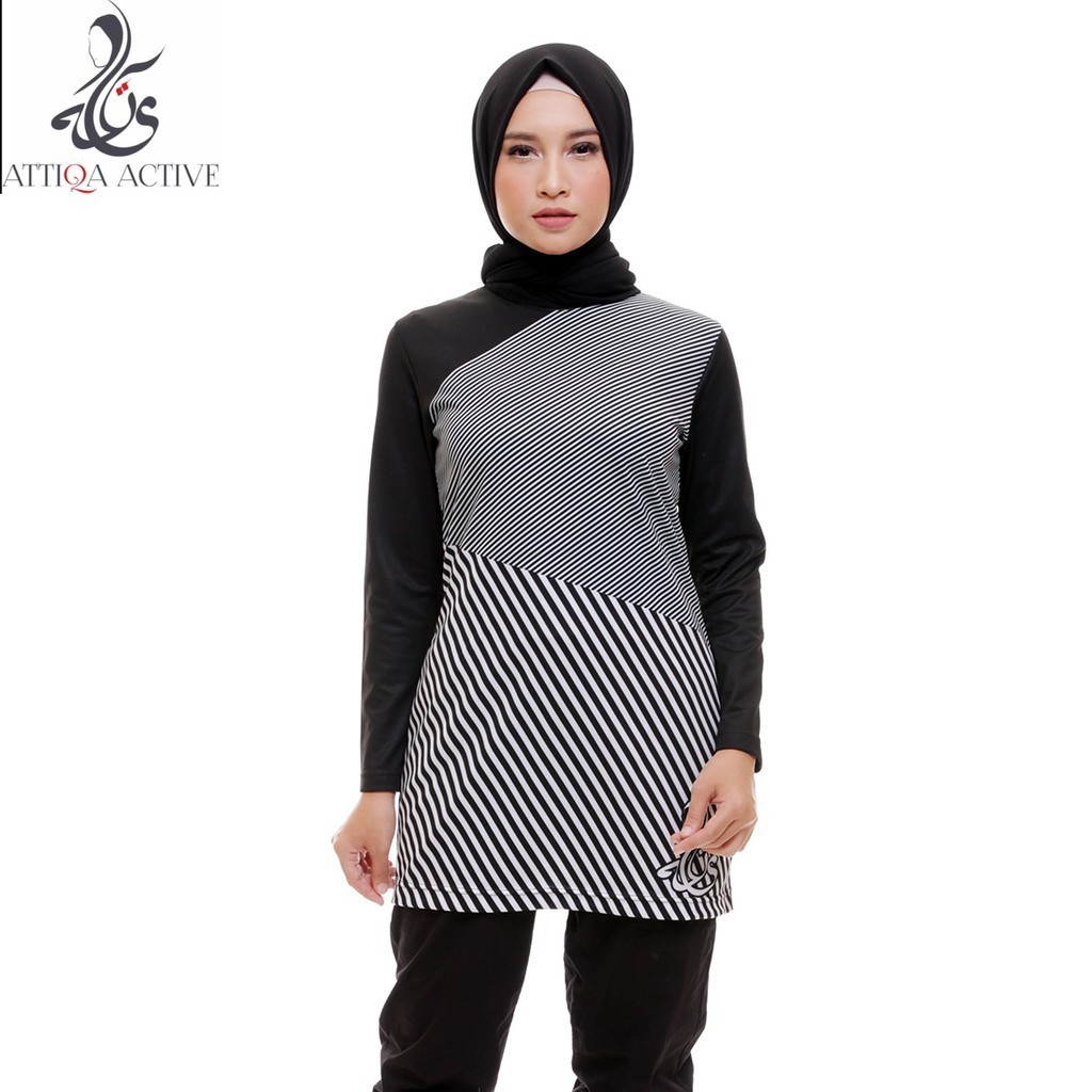 SPORTY TOP | STRIPE PARTY | ATTIQA ACTIVE ( Active wear baju olahraga sport hijab )