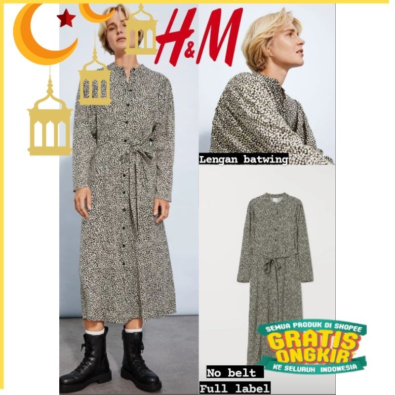 H&M Floral Long Sleeved Dress - Maxi Dress/nude yellow kuning mustard