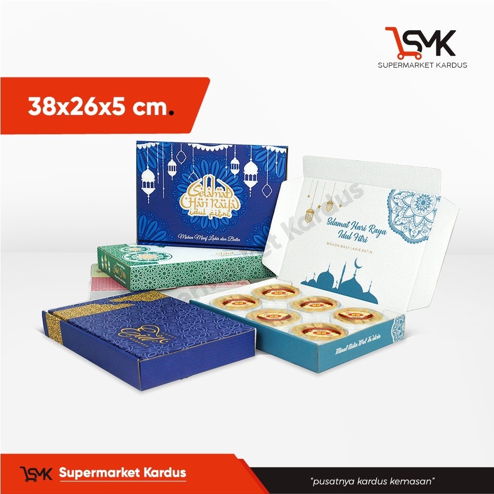 

Box 38x26x5.5 cm (KuKer Toples 250gr isi 6) Kardus/Karton/KUKER 250 gr/Kue Kering/hampers/idul fitri/eid mubarak/tinggi5/tinggi6/38x26x5