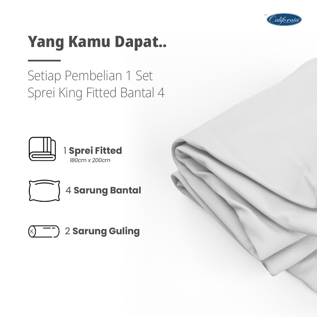 CALIFORNIA Sprei King Fitted Bantal 4 180x200 Luxia
