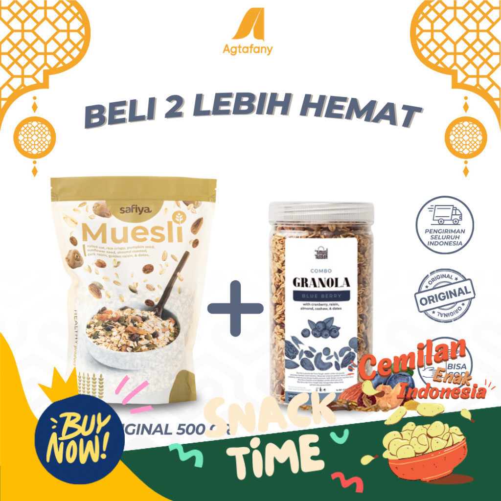 

Special Diskon [Paket Hemat] Muesli Safiya 500 gr + Granola Blueberry 500 gr Timur Tengah | Sereal Oatmeal Sarapan Sehat Camilan Healthy Food