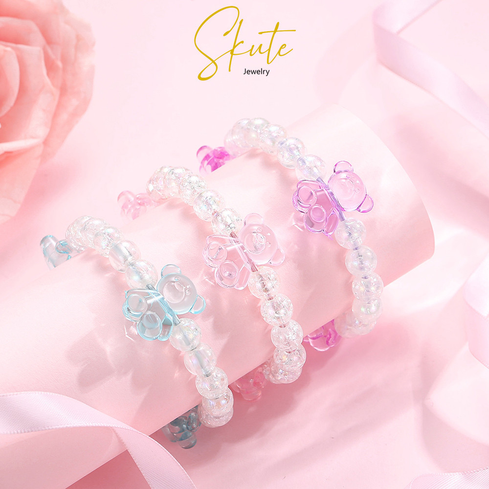 Skute Jewelry Fashion Kristal Bening Tali Rambut Beruang Kecil Lucu Cincin Rambut Gelang Serbaguna