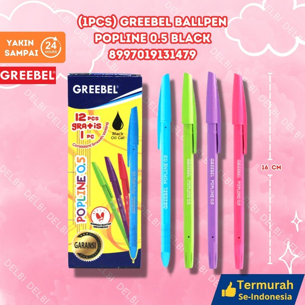 

1PCS GREEBEL BALLPEN POPLINE 0.5 BLACK/Pen/Pulpen/Bolpoint utk atk kantor kerja kuliah anak (1PCS) GREEBEL BALLPEN POPLINE 0.5 BLACK