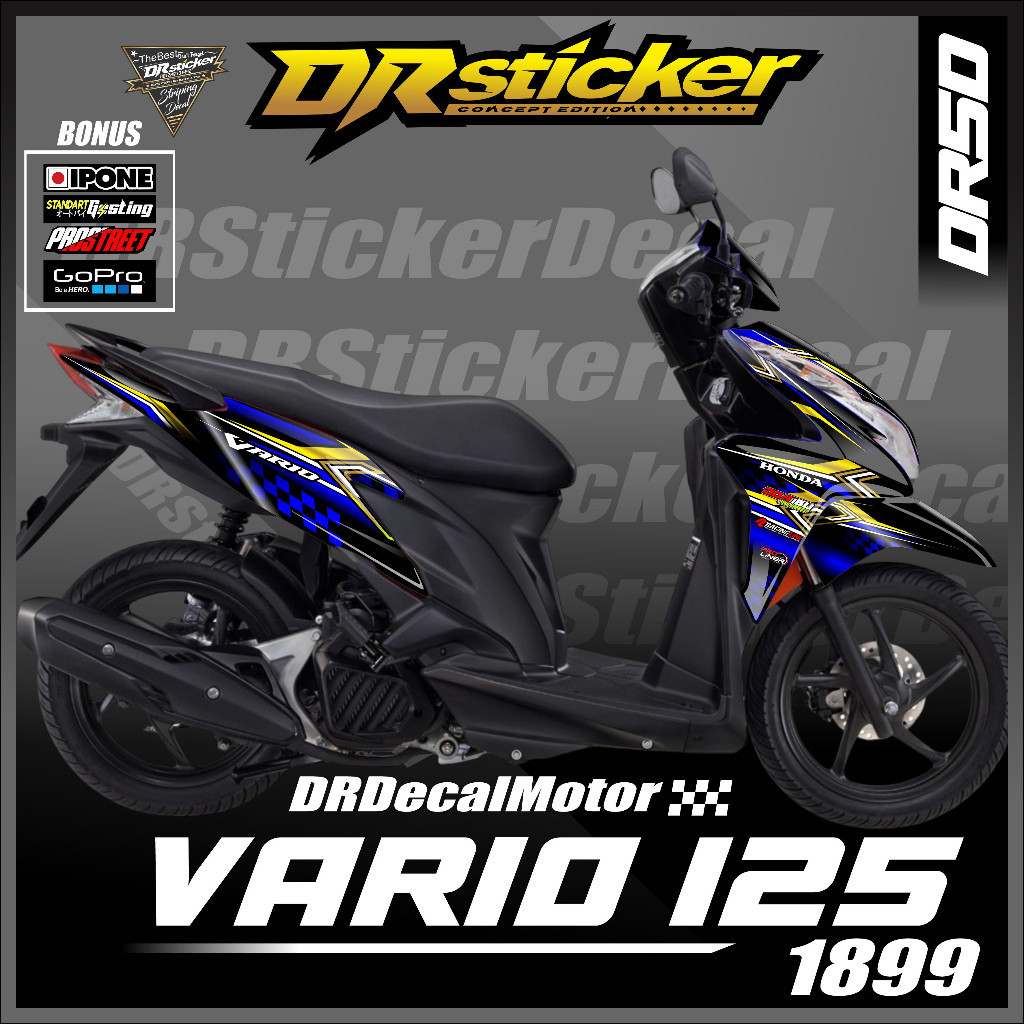 Sticker decal fullbody aksesoris motor vario 125 techno desain racing flag race Decal vario costum d