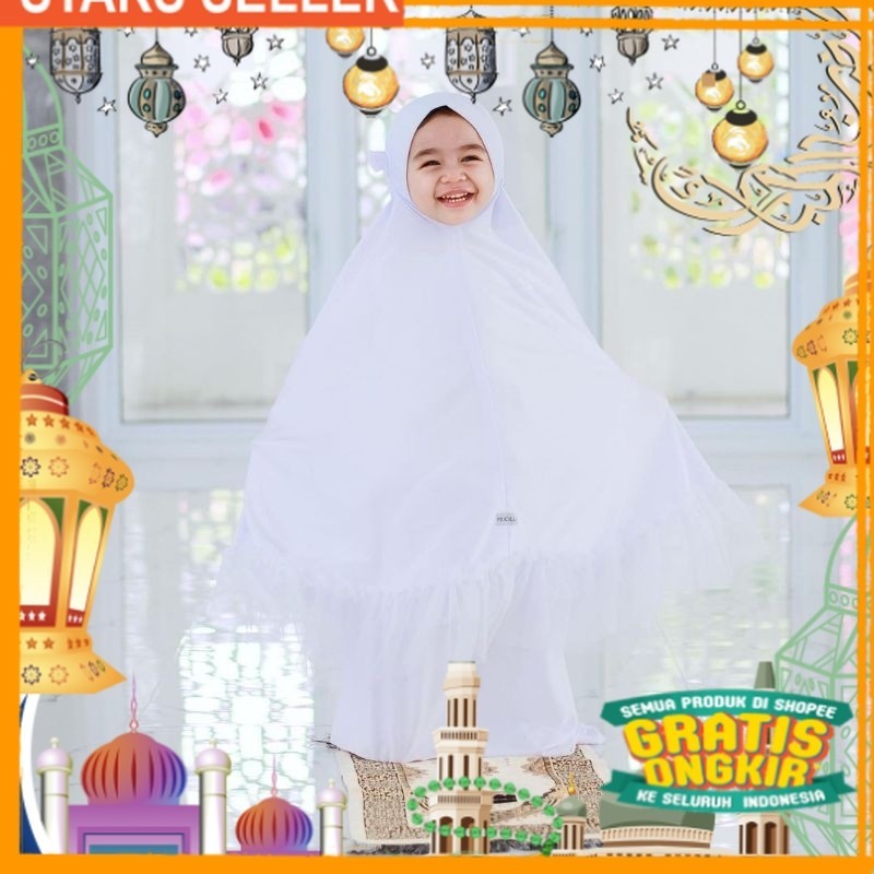 Mukena Sabina Mukenah Anak SD TK Balita Umur 1 2 3 4 5 6 7 8 9 Tahun Thn Taun Polos Putih Pink Laven