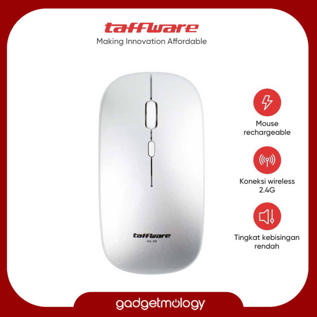 Taffware M8120G Mouse Wireless Bluetooth 5.0 + Dongle 2.4GHz Slim Design Rechargeable Silent Klik Mo