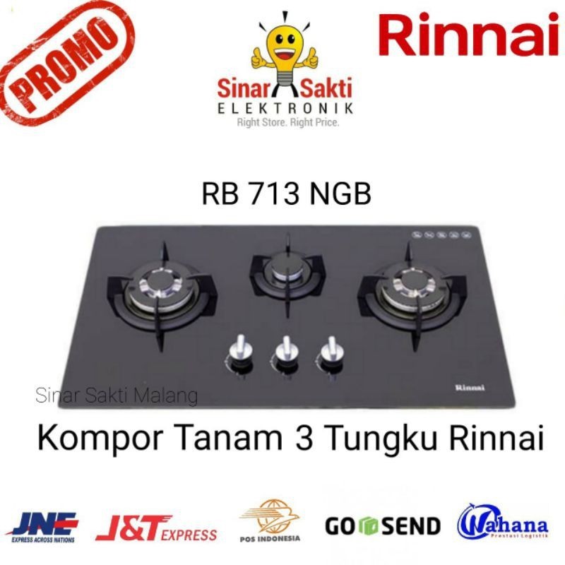 Kompor Tanam Rinnai Gas 3 tungku RB 713 NGB / RB-713NGB RB713N GB Black