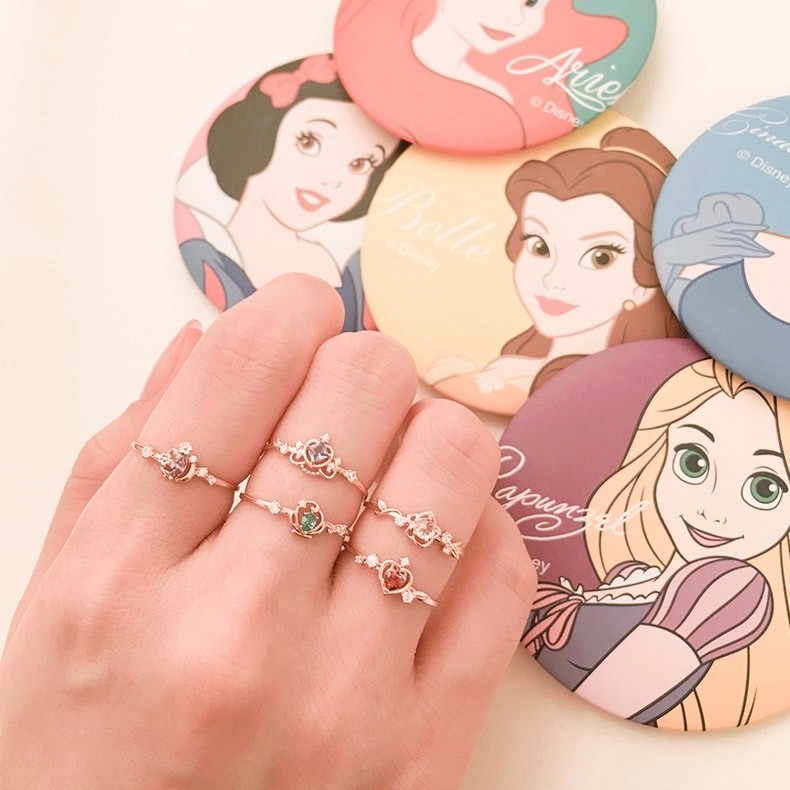 Cincin RIK Disney Princess Ring Wanita Cincin Batu Permata Mutiara Berlian Kristal Berwarna Adjustab