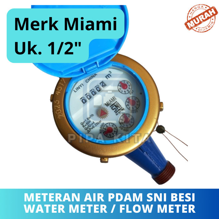 Water Meter Miami 1/2 Inch Besi Pdam Sni Meteran Air Flow Meter