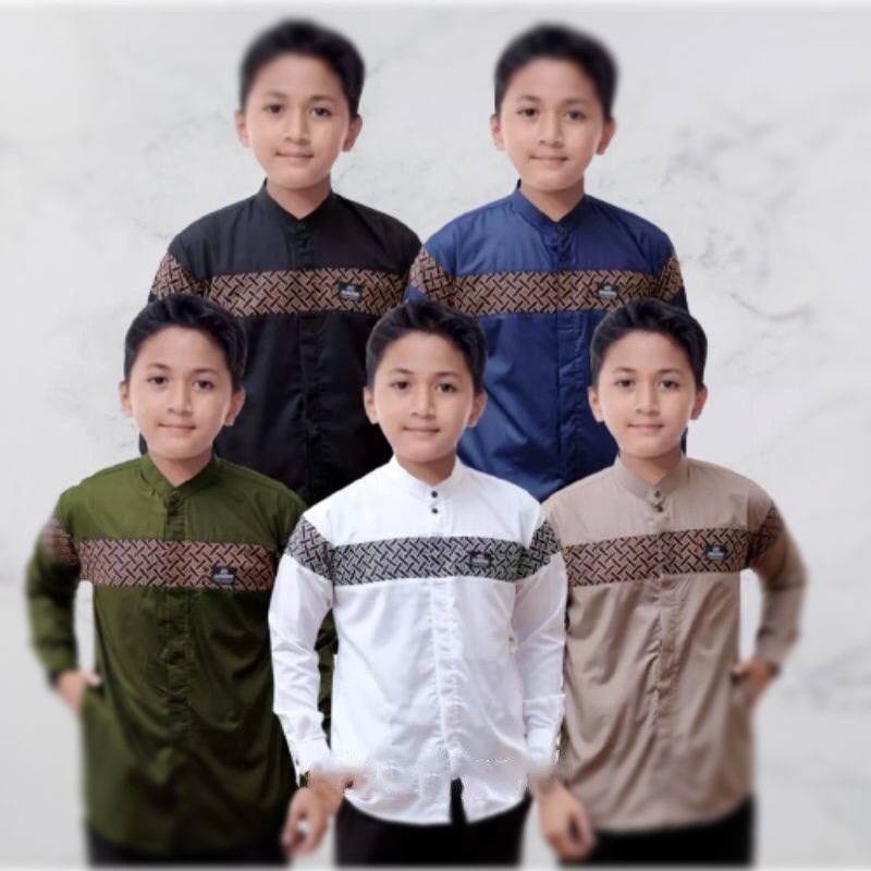 Baju kemeja koko anak laki-laki cowok remaja motif kinang kain katun toyobo baju lebaran hari raya