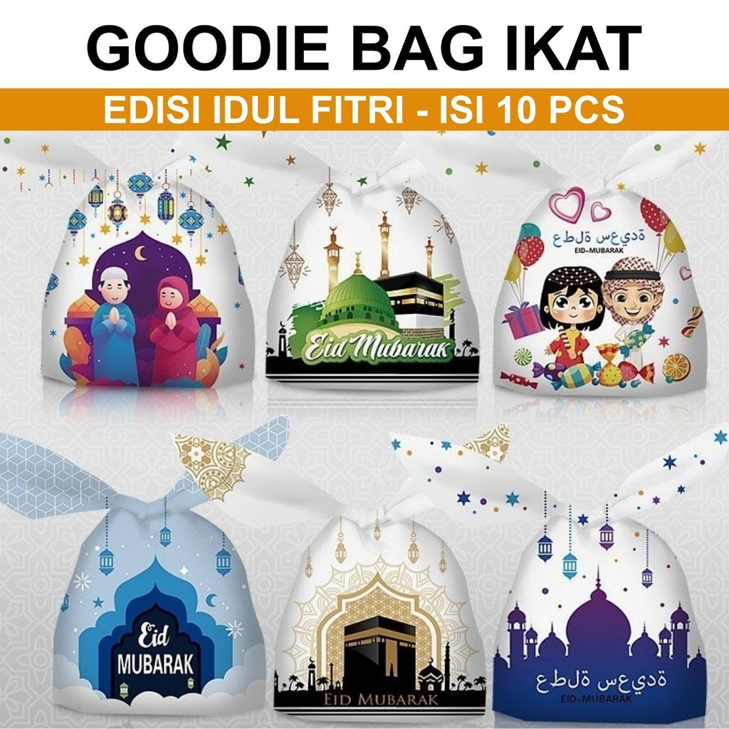 

aiGooTan - (ISI 10) GOODIE BAG IDUL FITRI 14x23 - Plastik Kemasan Ikat Lebaran Tas Snack Murah Medan