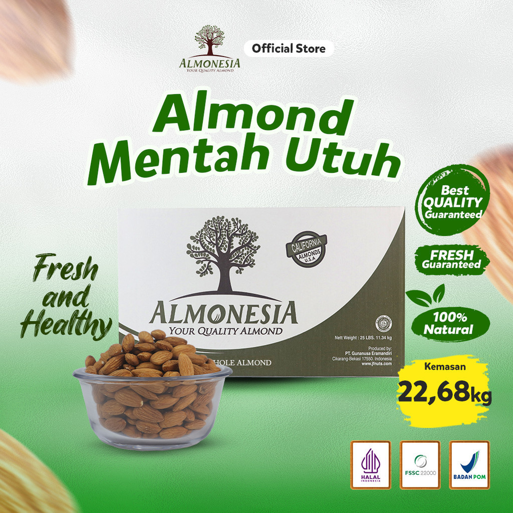 

Almonesia - Almond Utuh Natural Whole Almond 22.68 Kg (50 Lbs)