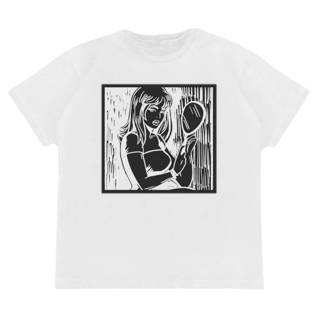 BAJU DISTRO Billie Eilish White MIRROR T-SHIRT