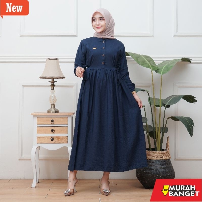 Gamis untuk lebaran- sherila gamis polo linen premium import